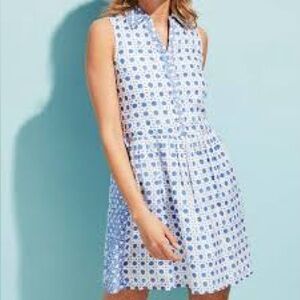 Blue and White Polka Dot Sleeveless Dress